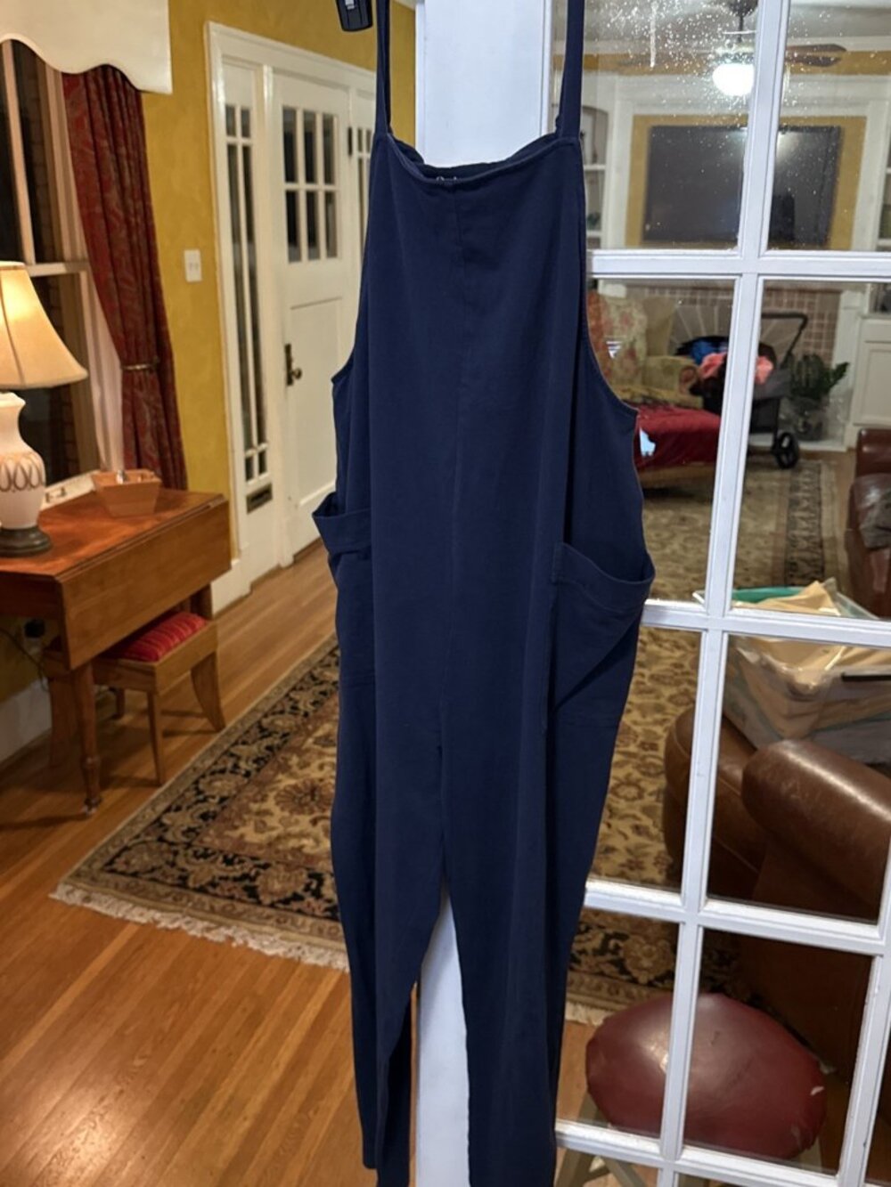 Quince Women’s Navy Blue French Terry Modal maternity Jumpsuit sz L Boat neck